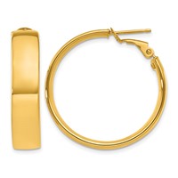 14K Yellow Gold 7x 30mm Polished Flat Tube Omega Back Hoop Earrings view 1