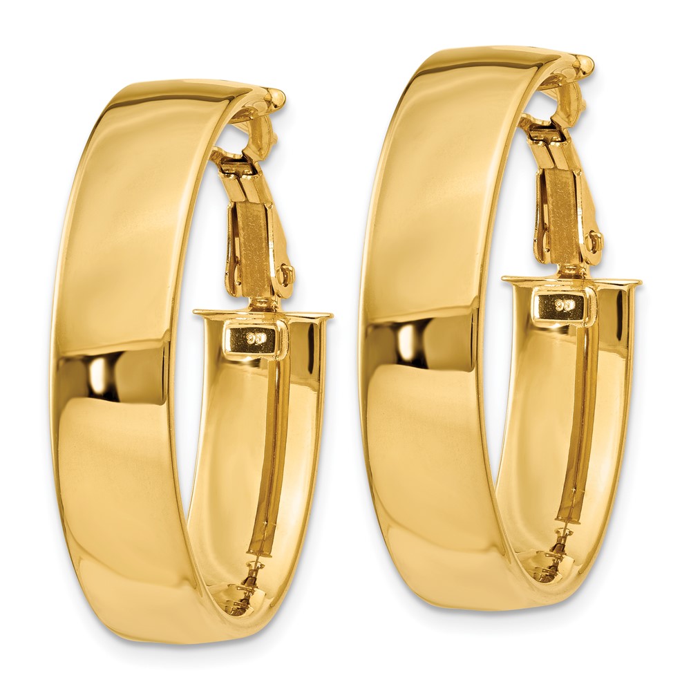 14k 6.75mm Oval Omega Back Hoop Earrings (PRE739)