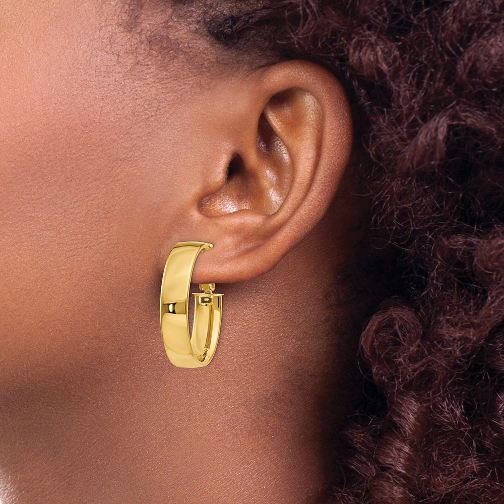 14k 6.75mm Oval Omega Back Hoop Earrings (PRE739)