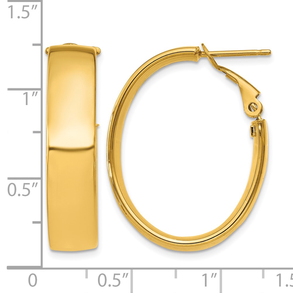 14k 6.75mm Oval Omega Back Hoop Earrings (PRE739)