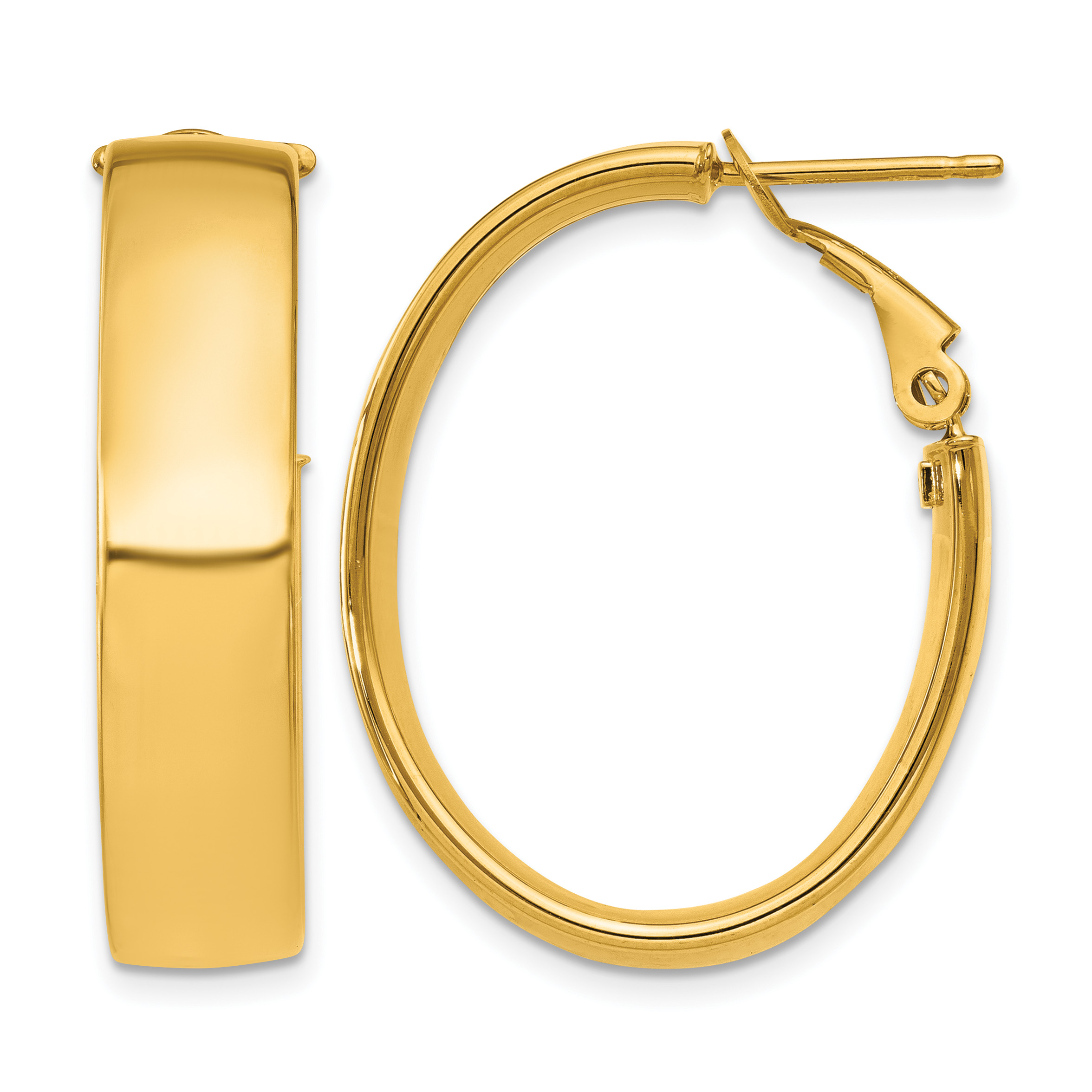 14k 6.75mm Oval Omega Back Hoop Earrings (PRE739)