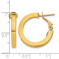 14K Yellow Gold 3x 21mm Square Tube Round Hoop Earrings view 4