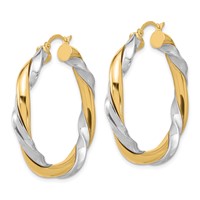 14K Earrings with White Rhodium Twisted Hoop view 2