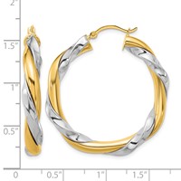 14K Earrings with White Rhodium Twisted Hoop view 4