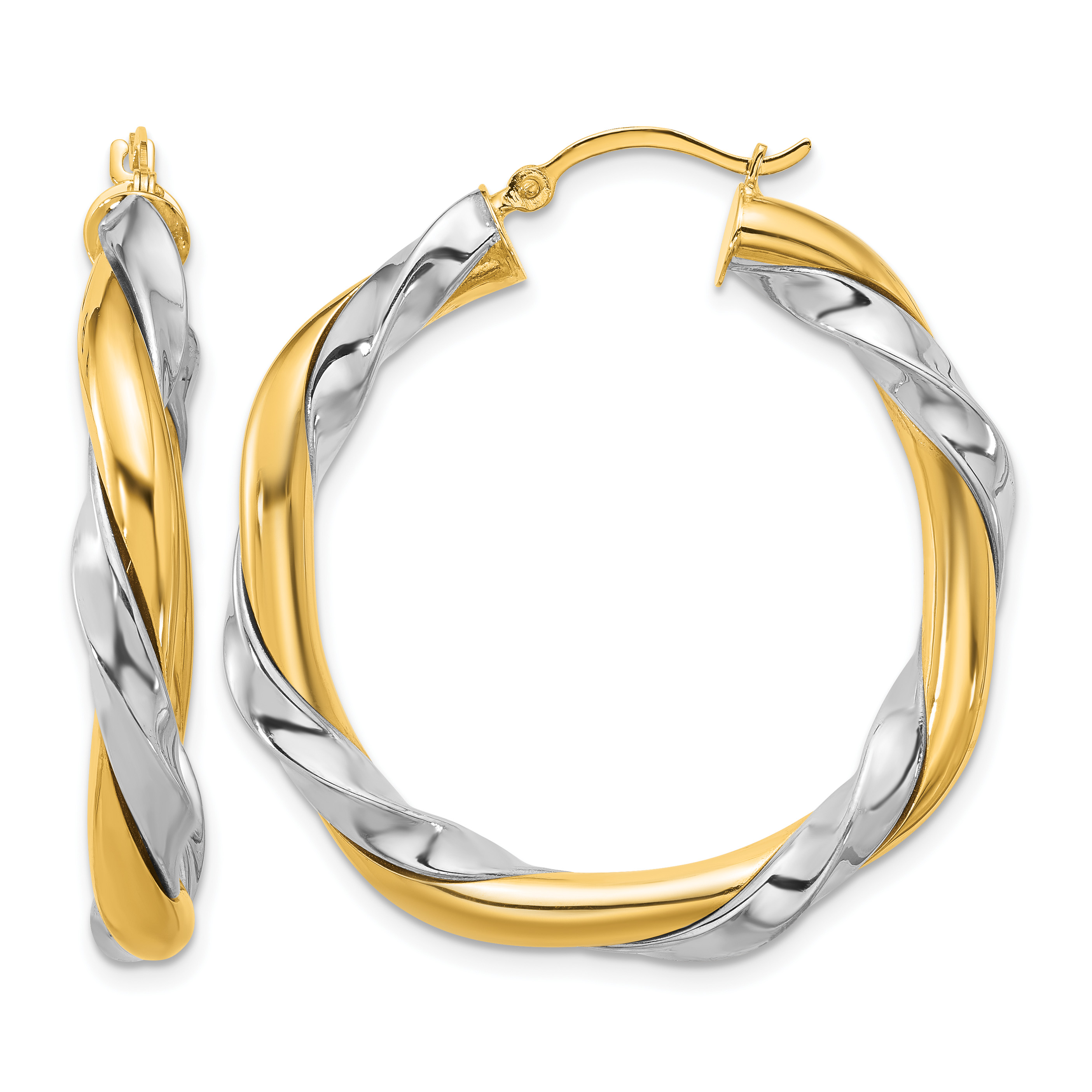 14k w/White Rhodium Twisted Hoop Earrings (PRE776)