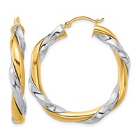14K Earrings with White Rhodium Twisted Hoop view 1