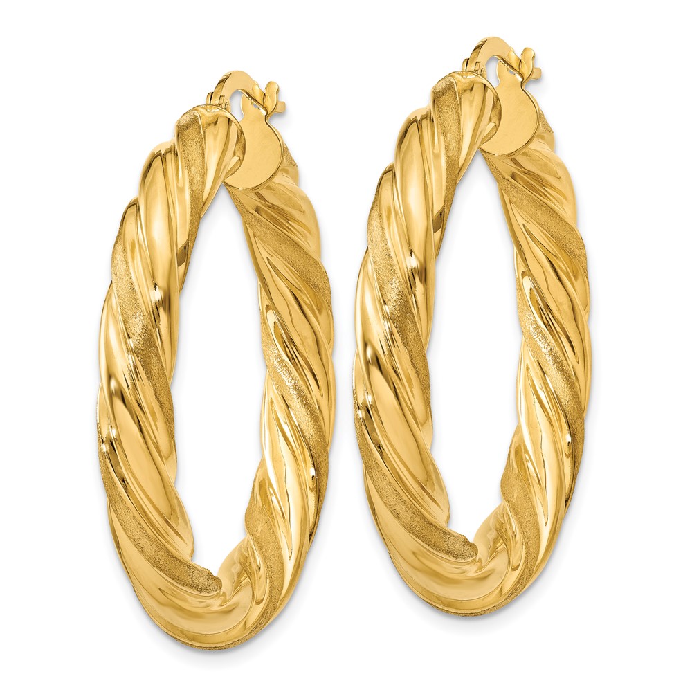 14k 5mm Satin & Polished Twisted Hoop Earrings (PRE778)