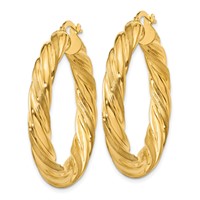 14K 5mm Yellow Gold Satin & Polished Twisted Hoop Earrings view 2