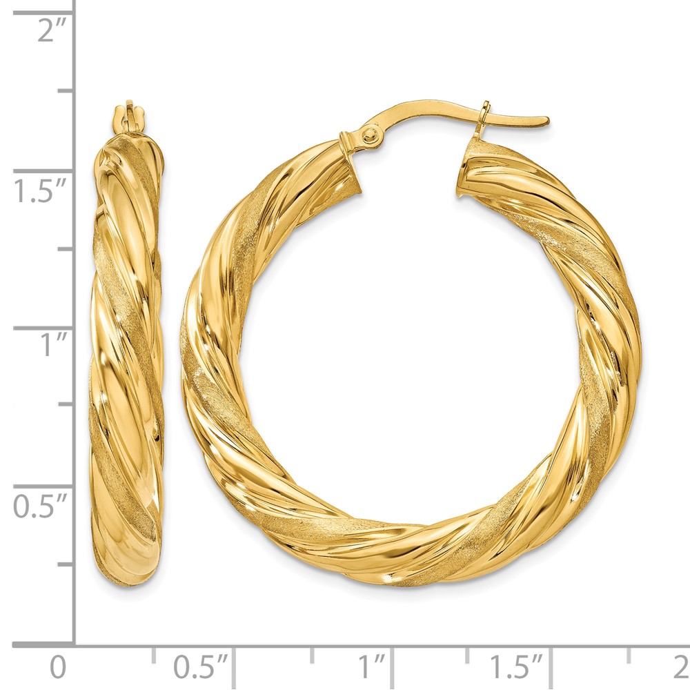 14k 5mm Satin & Polished Twisted Hoop Earrings (PRE778)