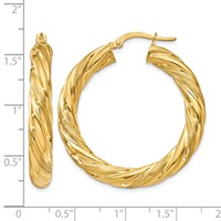 14K 5mm Yellow Gold Satin & Polished Twisted Hoop Earrings view 4