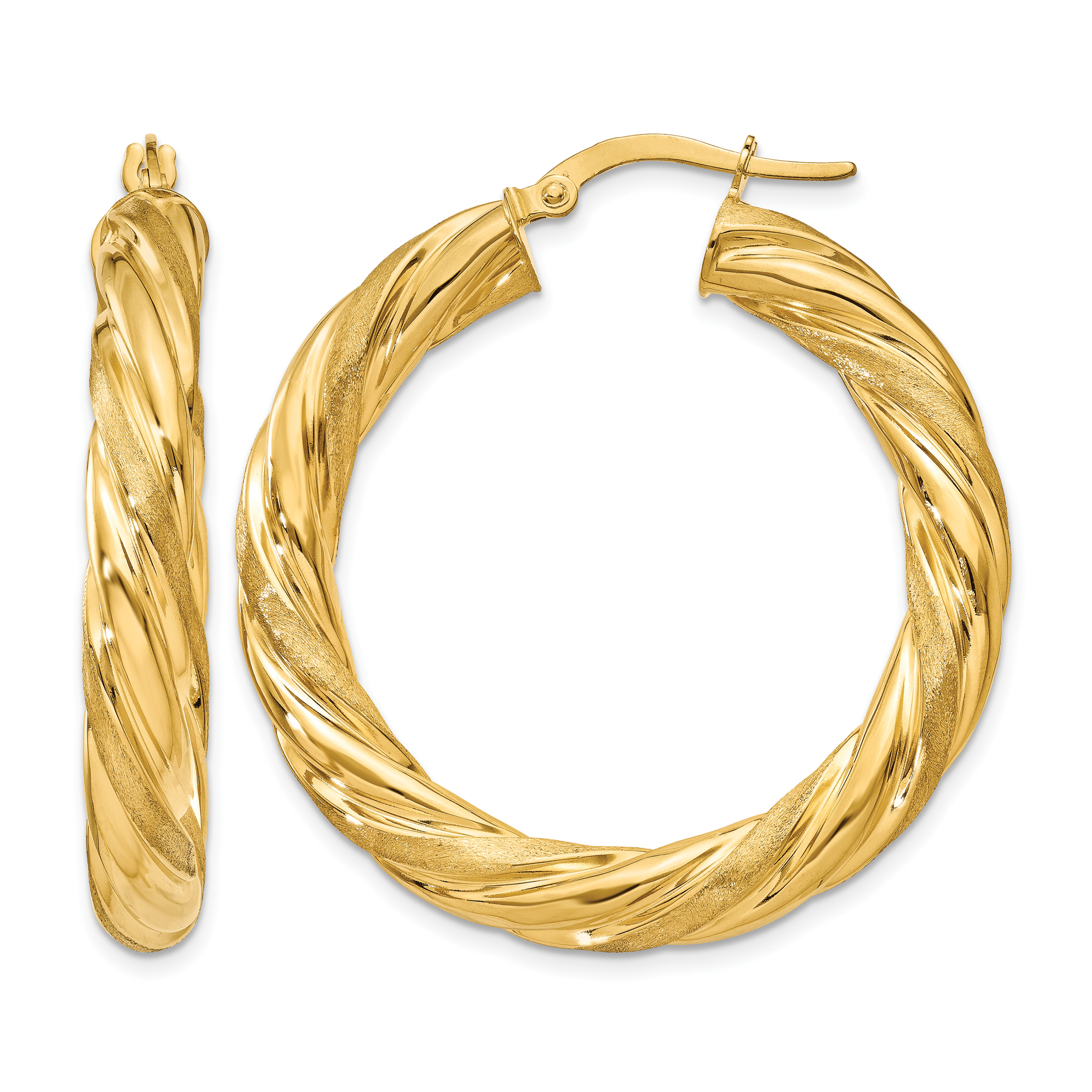 14k 5mm Satin & Polished Twisted Hoop Earrings (PRE778)
