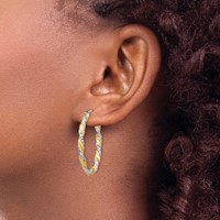 14K White Gold & Yellow Rhodium Twisted D C Oval Hoop Earrings view 3