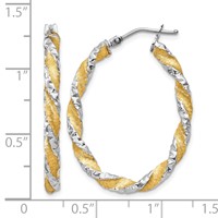14K White Gold & Yellow Rhodium Twisted D C Oval Hoop Earrings view 4