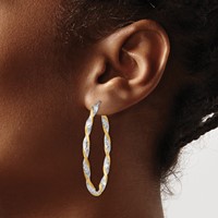 14K White Gold & Yellow Rhodium Twisted D C Oval Hoop Earrings view 3