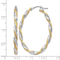 14K White Gold & Yellow Rhodium Twisted D C Oval Hoop Earrings view 4