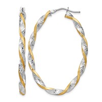 14K White Gold & Yellow Rhodium Twisted D C Oval Hoop Earrings view 1