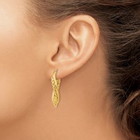 14K Yellow Gold Textured and Polished Twist Oval Hoop Earrings view 3