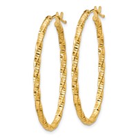 14K 2mm Yellow Gold Diamond-cut Oval Hoop Earrings view 2