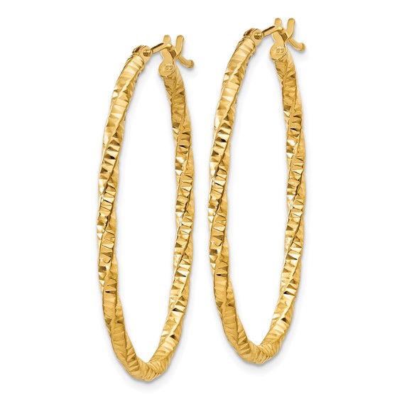 2mm Gold Twisted Diamond-cut Hoop Earrings