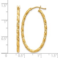 14K 2mm Yellow Gold Diamond-cut Oval Hoop Earrings view 4