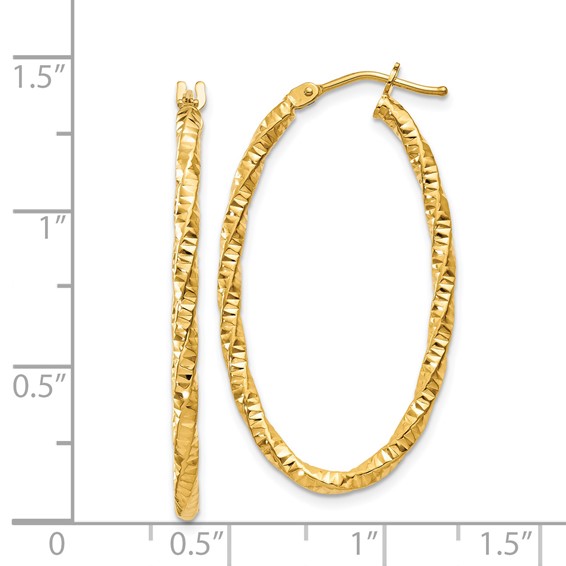 2mm Gold Twisted Diamond-cut Hoop Earrings