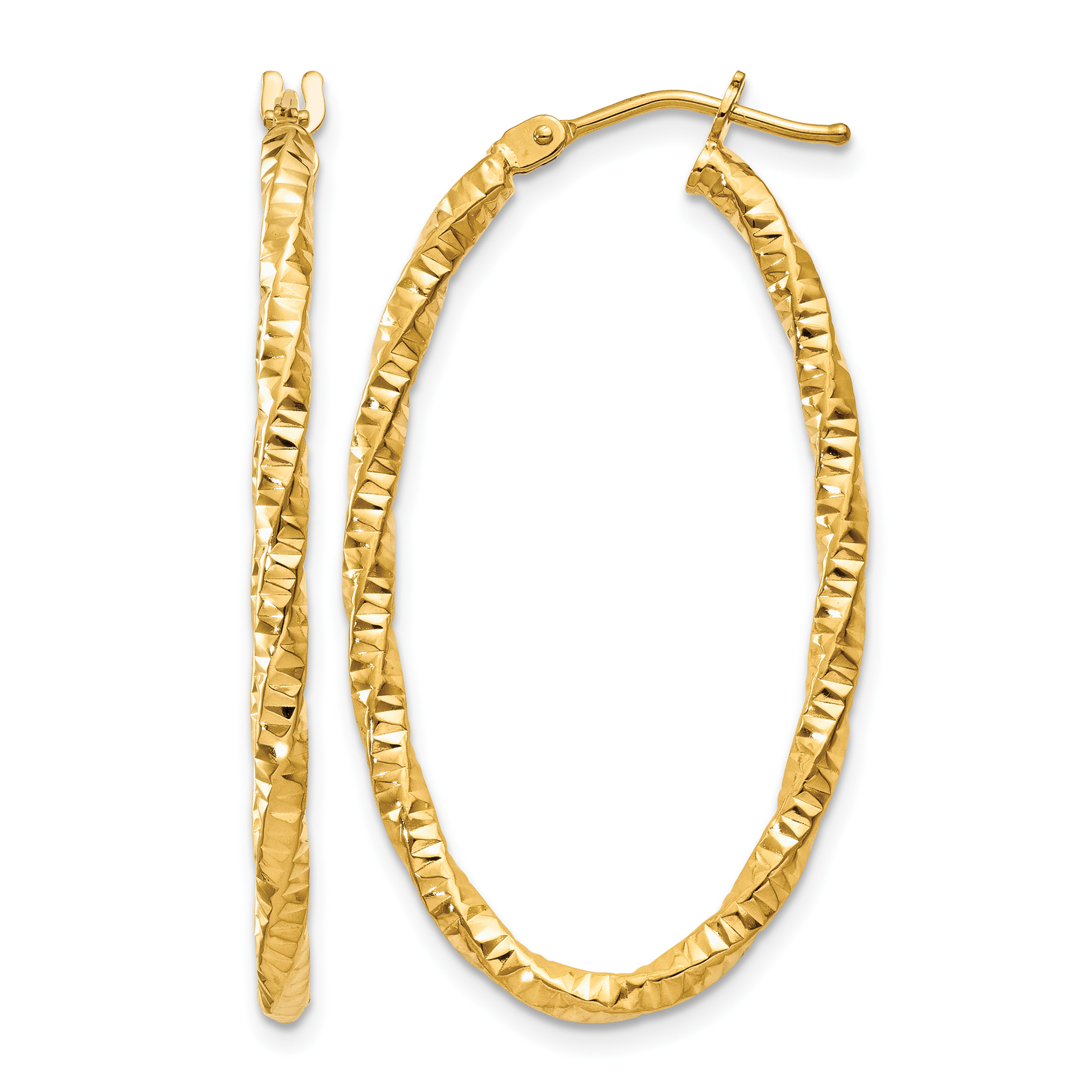 14ky 2mm Diamond-cut Oval Hoop Earrings (PRE786)