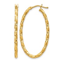 14K 2mm Yellow Gold Diamond-cut Oval Hoop Earrings view 1