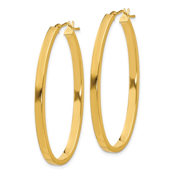 3.0mm Gold Oval Square Tube Hoop Earrings
