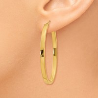 14K Yellow Gold 3x 42mm Polished Oval Tube Hoop Earrings view 3