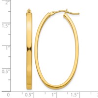 14K Yellow Gold 3x 42mm Polished Oval Tube Hoop Earrings view 4