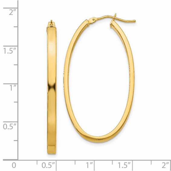 3.0mm Gold Oval Square Tube Hoop Earrings