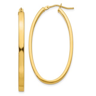 3.0mm Gold Oval Square Tube Hoop Earrings