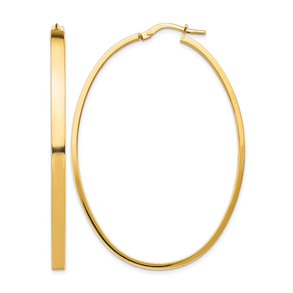 14K Yellow Gold 3x 55mm Polished Large Oval Tube Hoop Earrings