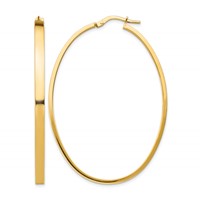 14K Yellow Gold 3x 55mm Polished Large Oval Tube Hoop Earrings view 1