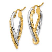 14K Two-Tone Textured and Polished Twist Oval Hoop Earrings view 2