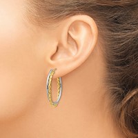 14K Two-Tone Textured and Polished Twist Oval Hoop Earrings view 3
