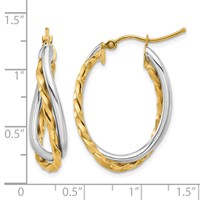 14K Two-Tone Textured and Polished Twist Oval Hoop Earrings view 4