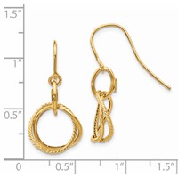 14K Yellow Gold Small Twisted Circle Dangle French Hook Earrings view 2
