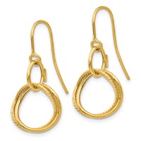 14K Yellow Gold Small Twisted Circle Dangle French Hook Earrings view 3