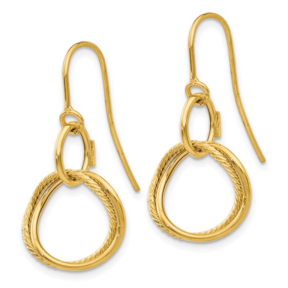 Gold Oval Twisted Dangle Shepard Hook Earrings