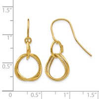 14K Yellow Gold Small Twisted Circle Dangle French Hook Earrings view 5
