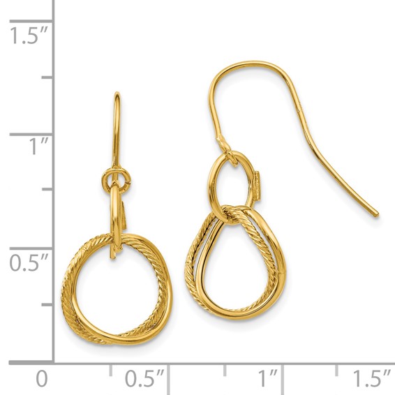 Gold Oval Twisted Dangle Shepard Hook Earrings