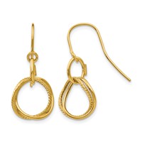 14K Yellow Gold Small Twisted Circle Dangle French Hook Earrings view 1