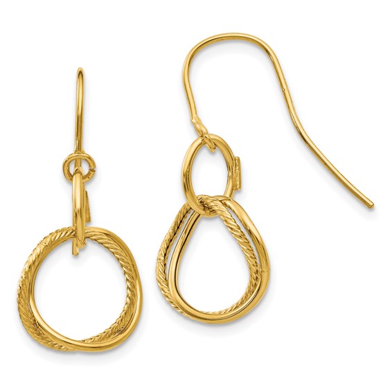 Gold Oval Twisted Dangle Shepard Hook Earrings