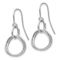 14K White Gold Small Twisted Circle Dangle French Hook Earrings view 2