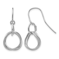 14K White Gold Small Twisted Circle Dangle French Hook Earrings view 1