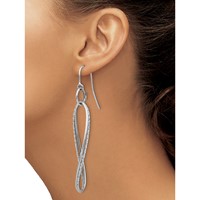 14K White Gold Textured Twisted Dangle French Hook Earrings view 4