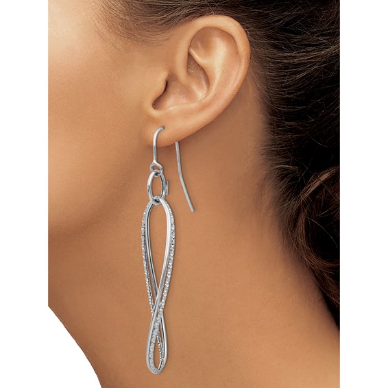 14K White Gold Textured Twisted Dangle French Hook Earrings