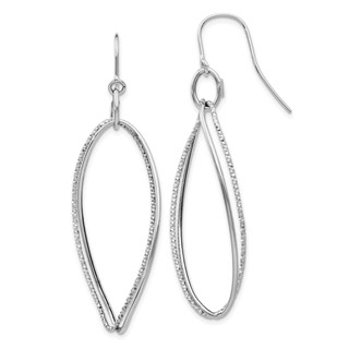 14K White Gold Textured Twisted Dangle French Hook Earrings