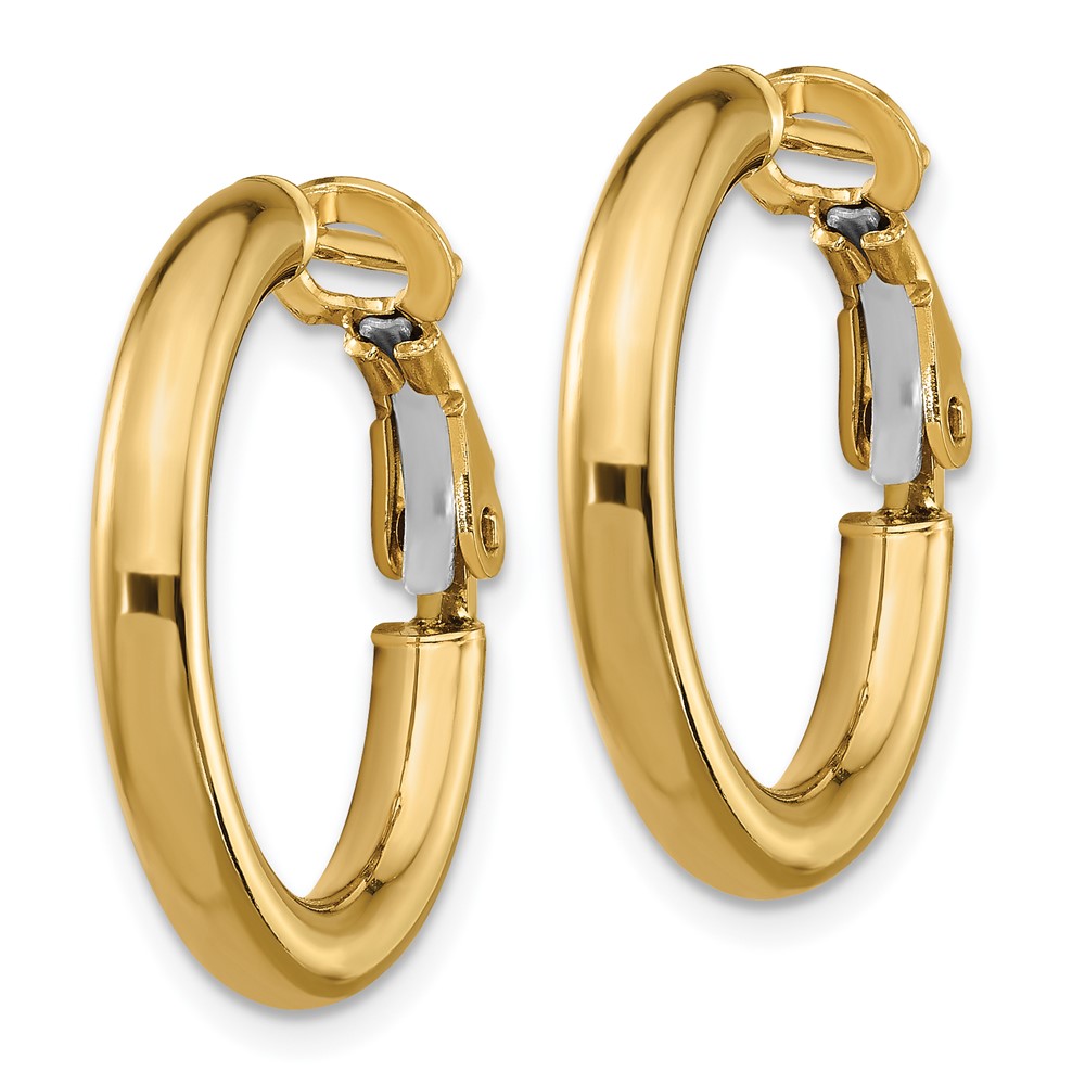 14k 3x15mm Polished Round Omega Back Hoop Earrings (PRE922)